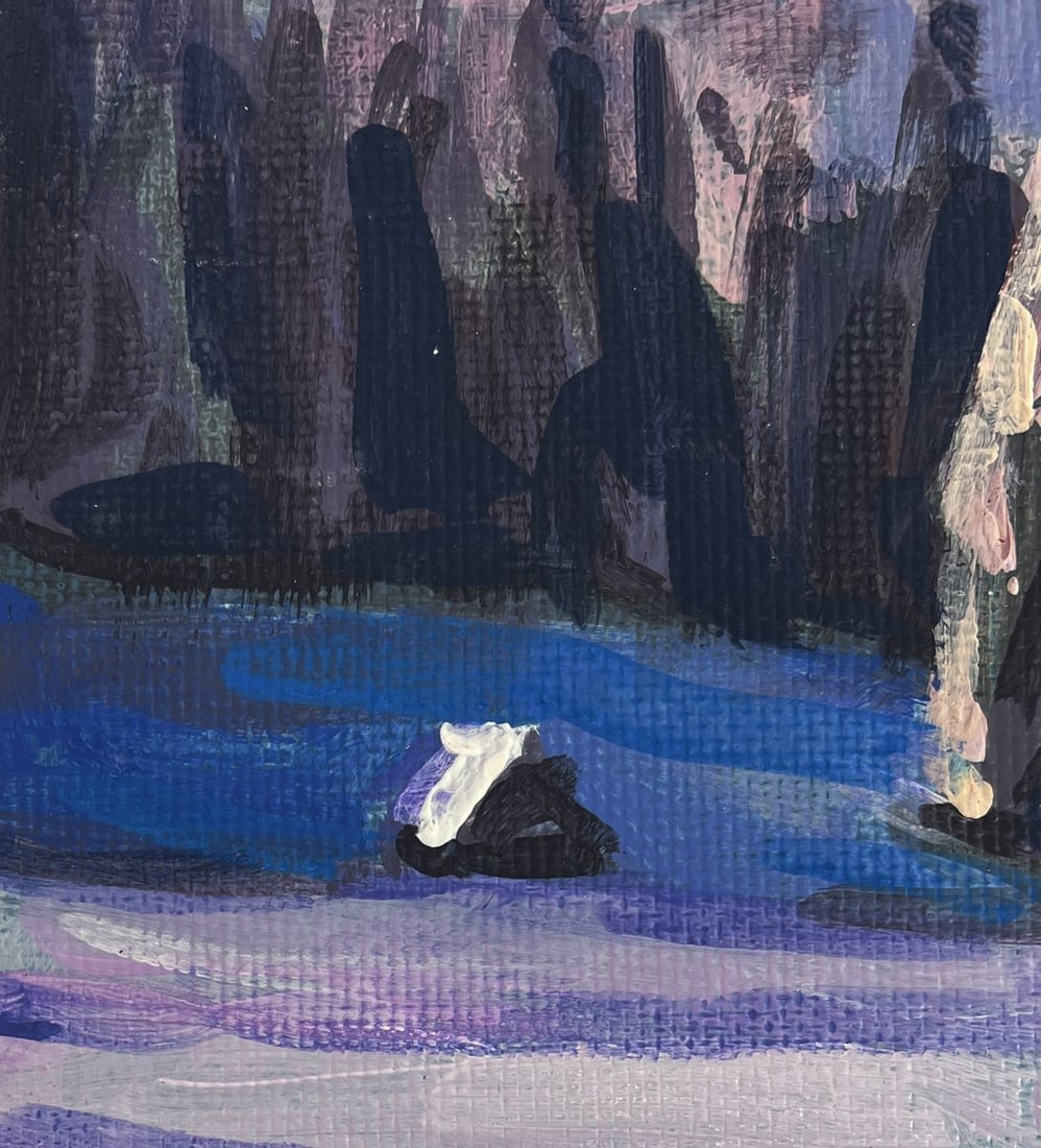 Acrylic painting Snowfall over mountain forest Mykhailo Patskan - 7