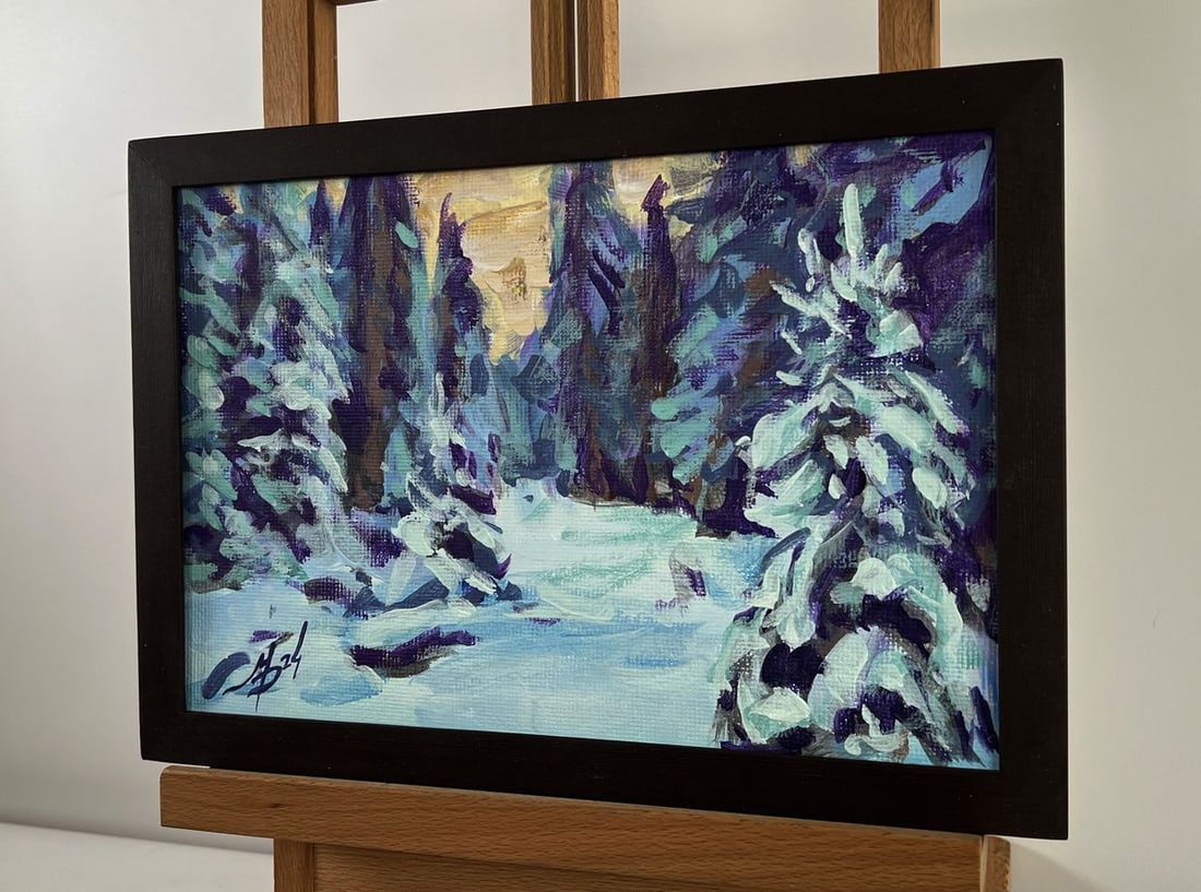 Acrylic painting Winter evening in the forest Mykhailo Patskan - 2
