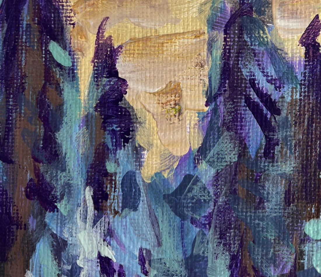 Acrylic painting Winter evening in the forest Mykhailo Patskan - 5