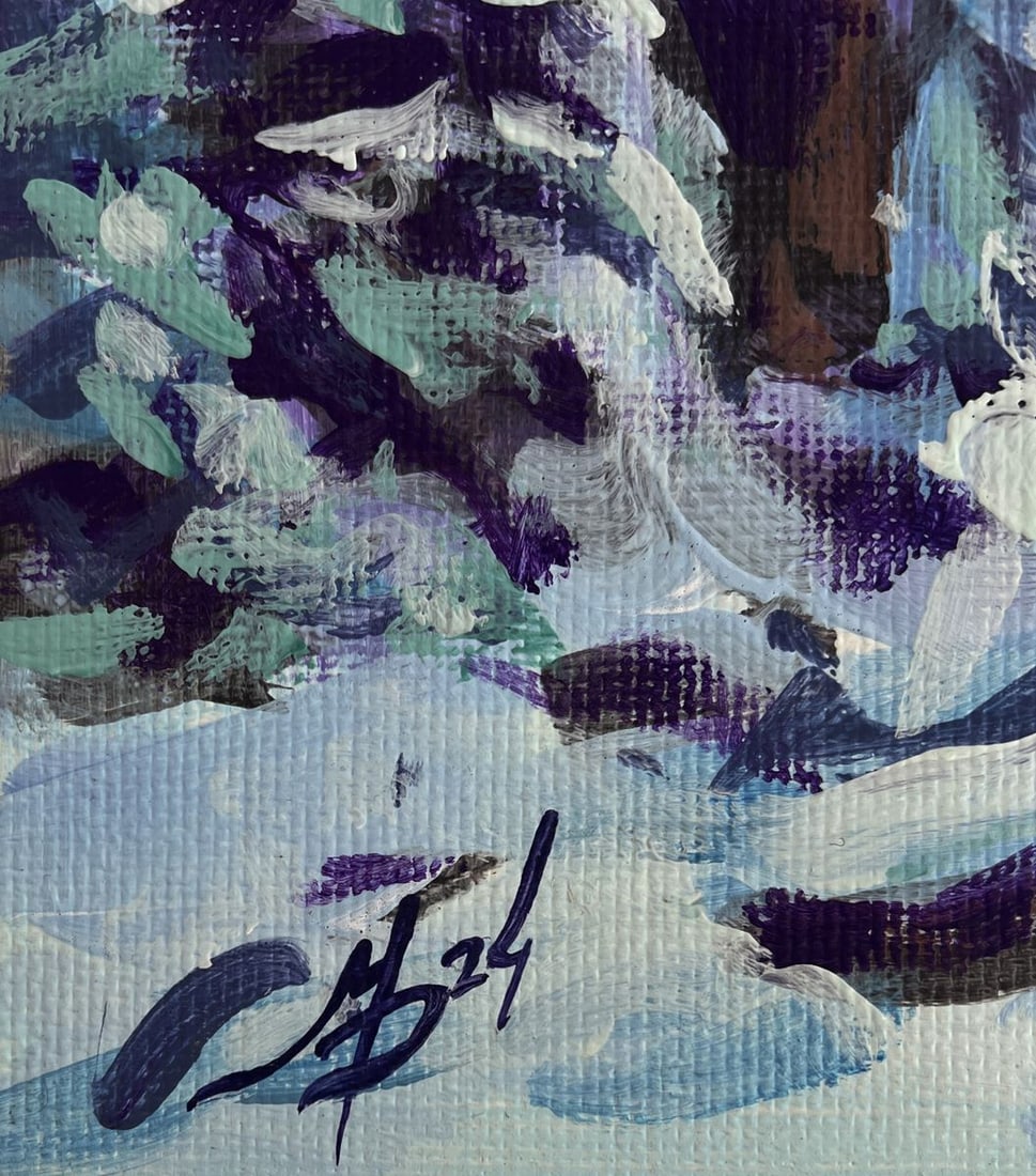 Acrylic painting Winter evening in the forest Mykhailo Patskan - 9