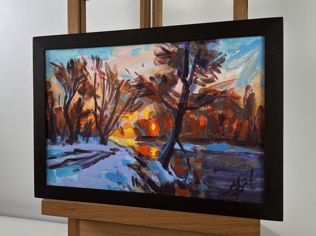 Acrylic painting Road in a snowy forest Mykhailo Patskan - 2