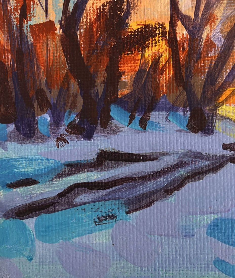 Acrylic painting Road in a snowy forest Mykhailo Patskan - 7