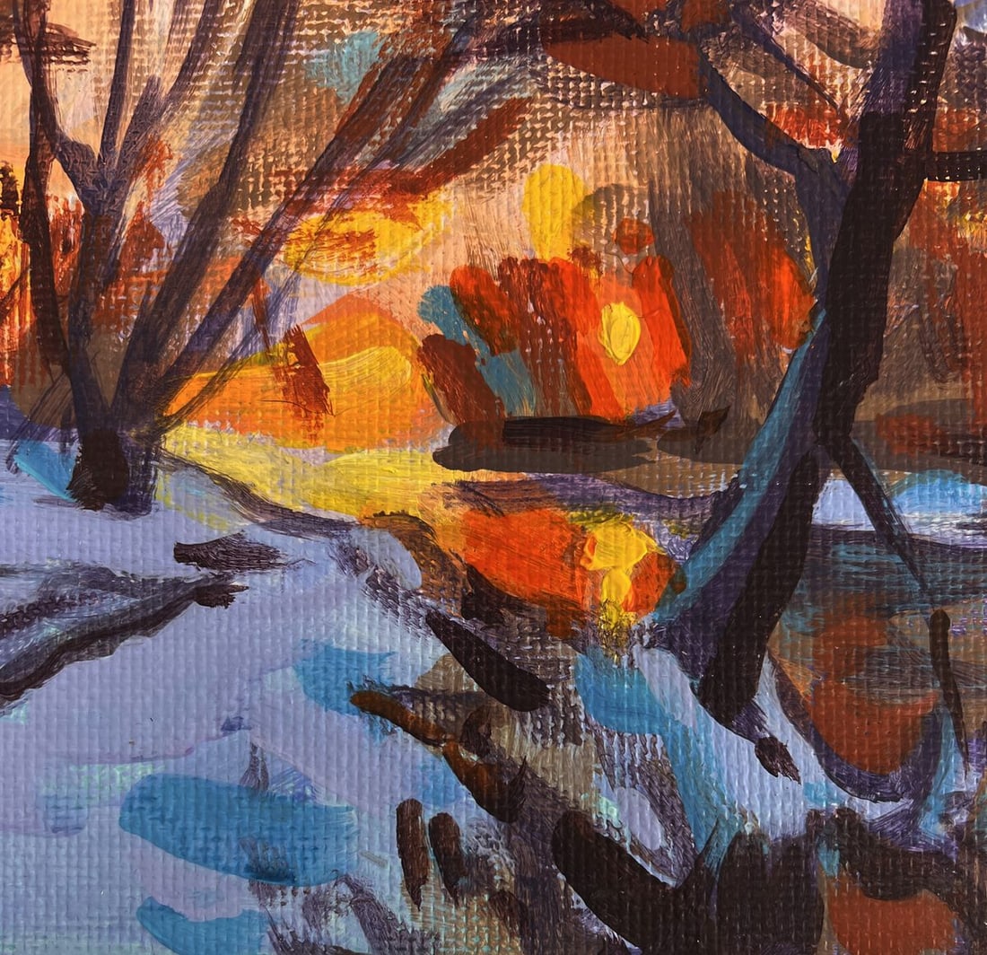 Acrylic painting Road in a snowy forest Mykhailo Patskan - 8
