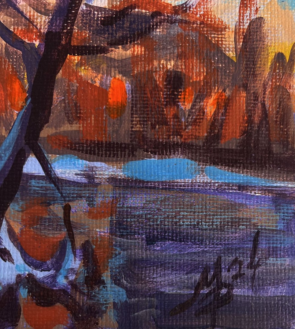 Acrylic painting Road in a snowy forest Mykhailo Patskan - 9