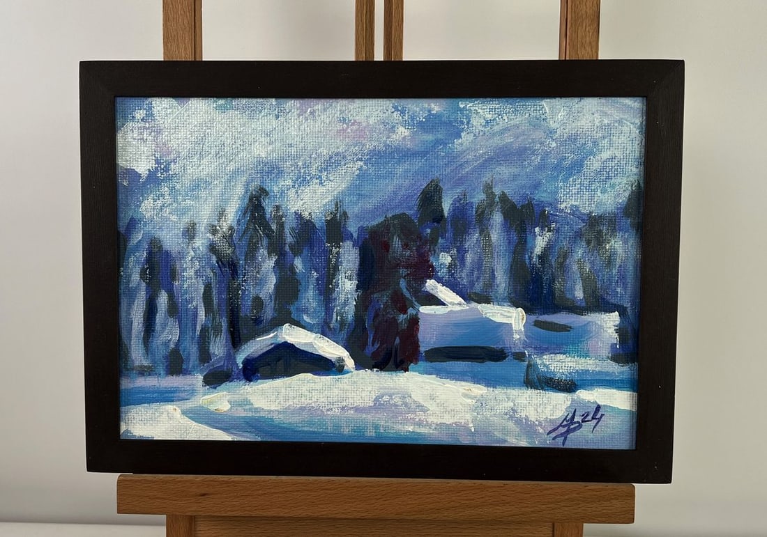 Acrylic painting After the snowfall Mykhailo Patskan: Title: Acrylic painting After the snowfall Mykhailo Patskan Description: NoAAA4904The acrylic painting on cardboard titled "After the Snowfall" invites the viewer into a tranquil winter world,