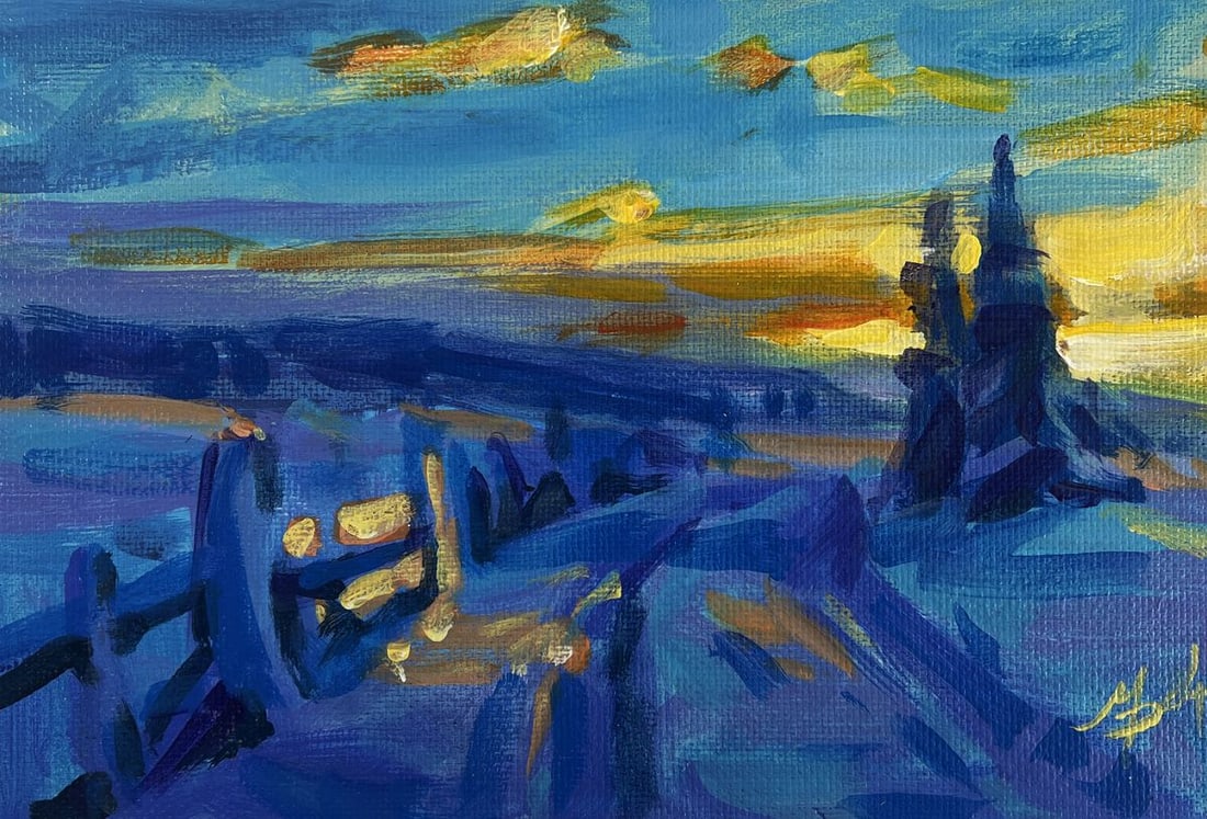 Acrylic painting Morning winter sun Mykhailo Patskan - 3