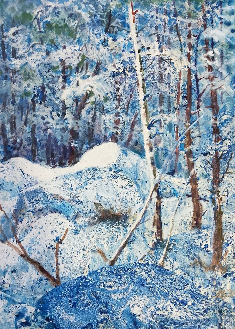 Oil painting In the snowy forest Vitaly Duhnevich: Title: Oil painting In the snowy forest Vitaly Duhnevich Description: NoDuhn 51"In the Snowy Forest" by Vitaly Duhnevich transports the viewer into a serene winter wonderland, where silence and