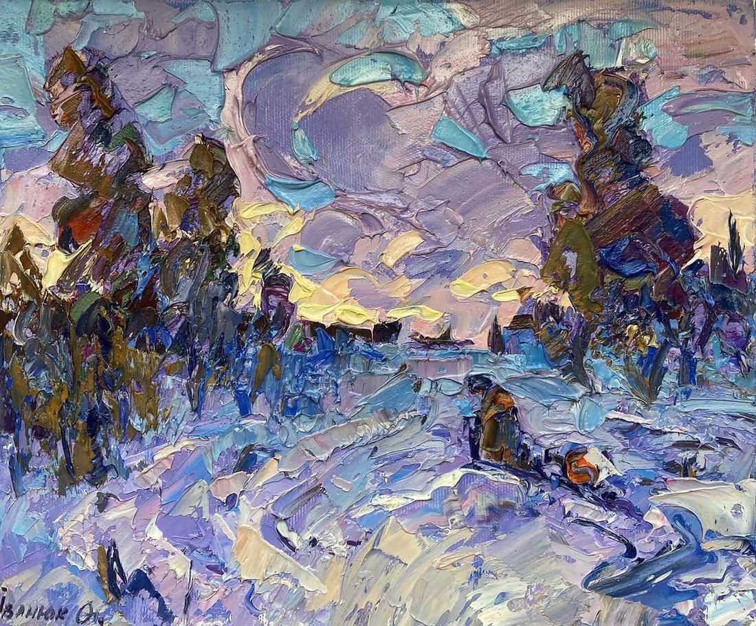 Oil painting Evening Alex Kalenyuk: Title: Oil painting Evening Alex Kalenyuk Description: NoKalen 1256The oil painting titled "Evening" is a captivating display of color and emotion, evoking the essence of an evening's atmosphere throu