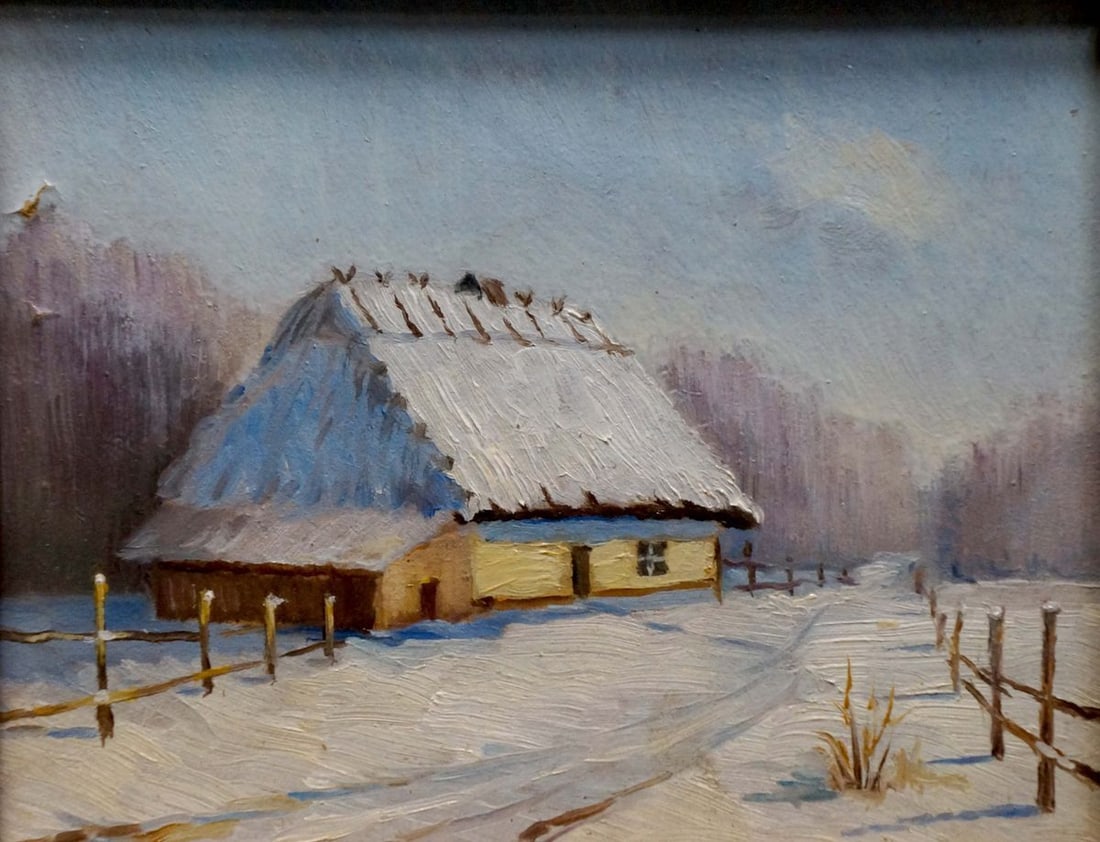 Oil painting Snow covered house - 2