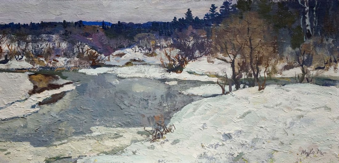 Oil painting March Mukho Nikolay Antonovich: Title: Oil painting March Mukho Nikolay Antonovich Description: NoVerns 691 *** ABOUT THIS PAINTING *** * TITLE: "March" * ARTISTS: Mukho Nikolay Antonovich * SIZE: 32x65 cm/'12.59x25.59 inches' * MED