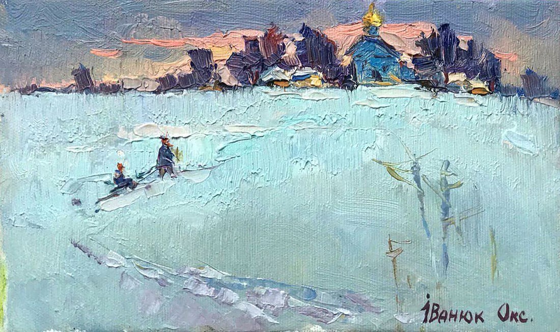 Oil painting Freezing day Kalenyuk Oksana: Title: Oil painting Freezing day Kalenyuk Oksana Description: NoKalen 1004 *** ABOUT THIS PAINTING *** * TITLE: "Freezing day" * ARTISTS: Kalenyuk Oksana * SIZE: 15x25 cm/'5.90x9.84 inches' * MEDIUM: 