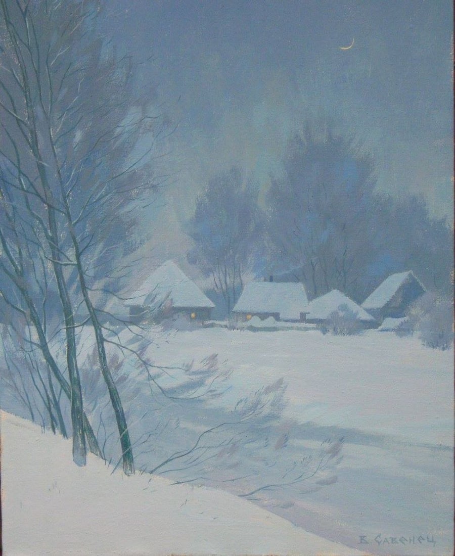 Acrylic painting Night winter romance Kalebets Valery: Title: Acrylic painting Night winter romance Kalebets Valery Description: NoSav 47 *** ABOUT THIS PAINTING *** * TITLE: "Night winter romance" * ARTISTS: Kalebets Valery * SIZE: 40x30 cm/'15.74x11.81 