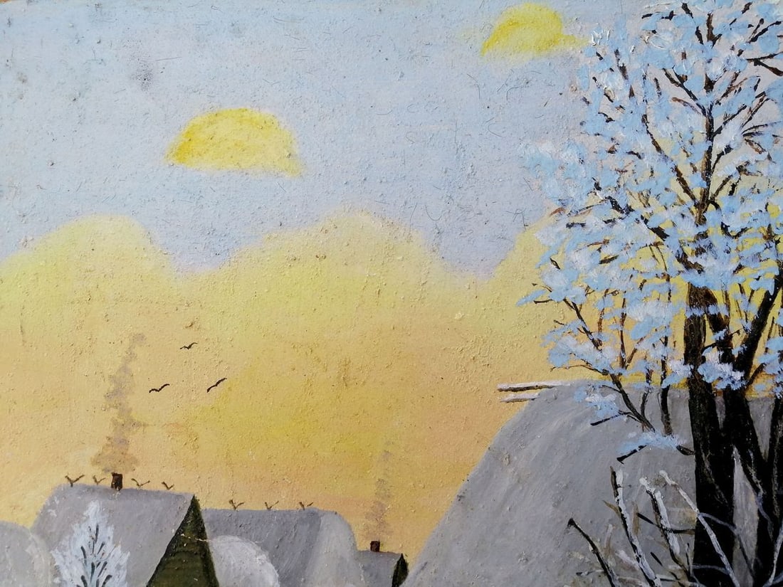 Oil painting Winter evening in the village Unknown artist - 4
