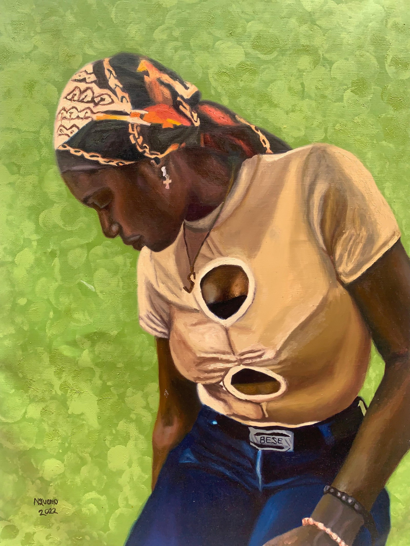 Uhule Nguemo Martha, In My Pride 1, 2022: Creator: Uhule Nguemo Martha (1997, Nigerian) Creation Year: 2022 Dimensions: Height: 50 in (127 cm)Width: 32 in (81.28 cm)Depth: 1 in (2.54 cm) Medium: Canvas,Oil Movement & Style: Expressionist