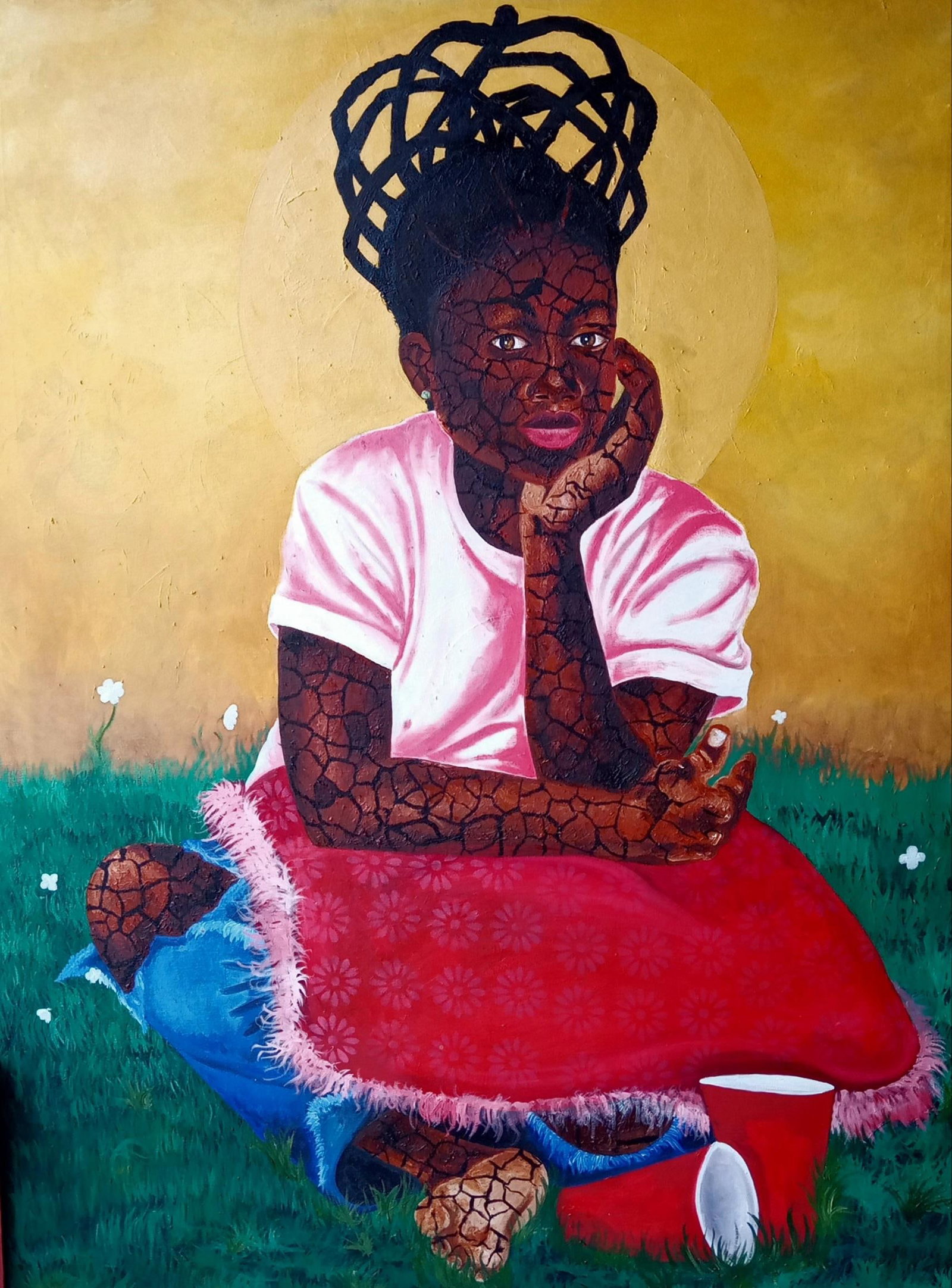 Muideen Abdulkadir, Bored, 2022: Creator: Muideen Abdulkadir (1988, Nigerian) Creation Year: 2022 Dimensions: Height: 48 in (121.92 cm)Width: 36 in (91.44 cm)Depth: 1 in (2.54 cm) Medium: Oil,Canvas,Acrylic Movement & Style: Expressi