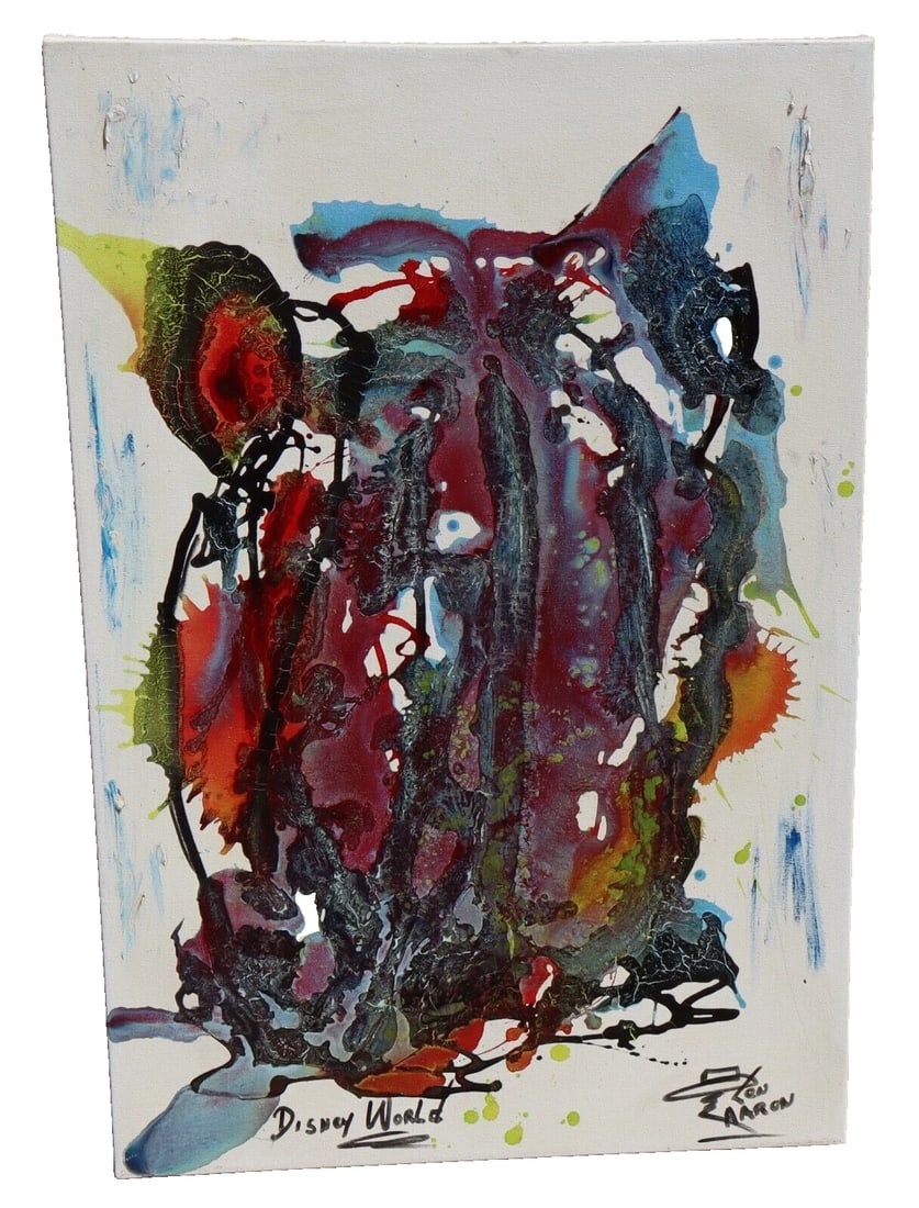LEN AARON Original Mixed Media Modernist Abstract "Disney World" Unframed (1 of 4)