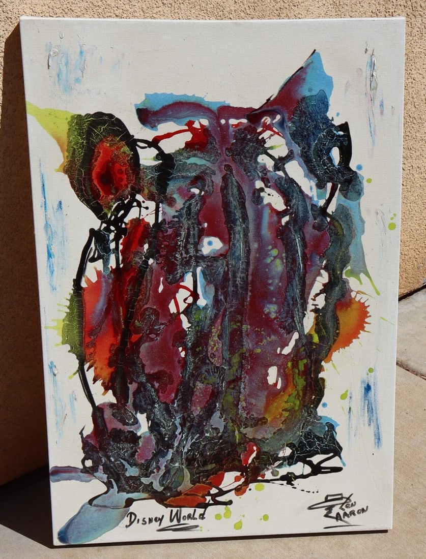 LEN AARON Original Mixed Media Modernist Abstract "Disney World" Unframed - 2