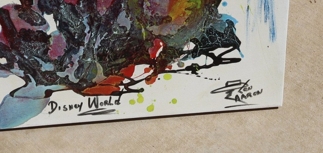 LEN AARON Original Mixed Media Modernist Abstract "Disney World" Unframed - 3