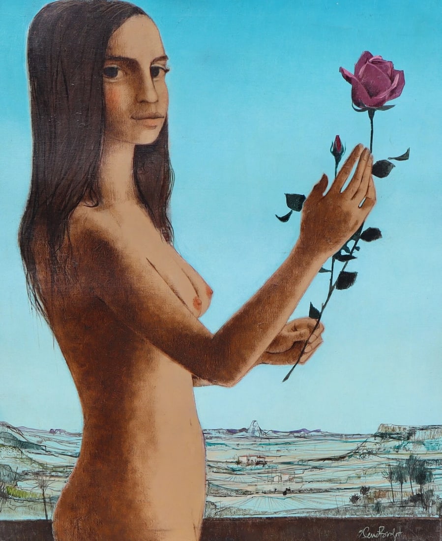 ROBERT VERNET BONFORT Fine Gallery ORIGINAL OIL FIGURE WITH A ROSE Unframed - 2