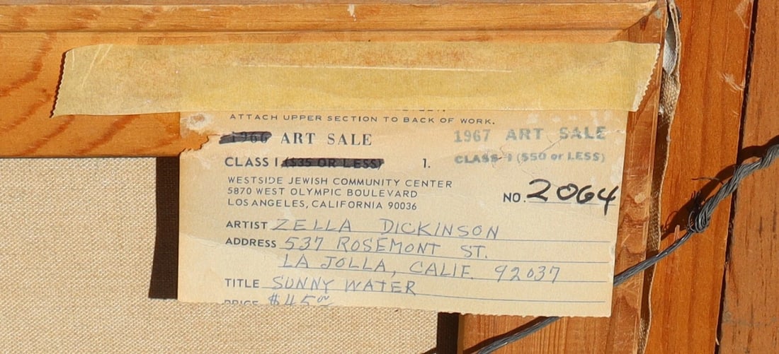 ZELLA DICKINSON California Artist Mid Century painting Rowboats in Sunny Water - 6