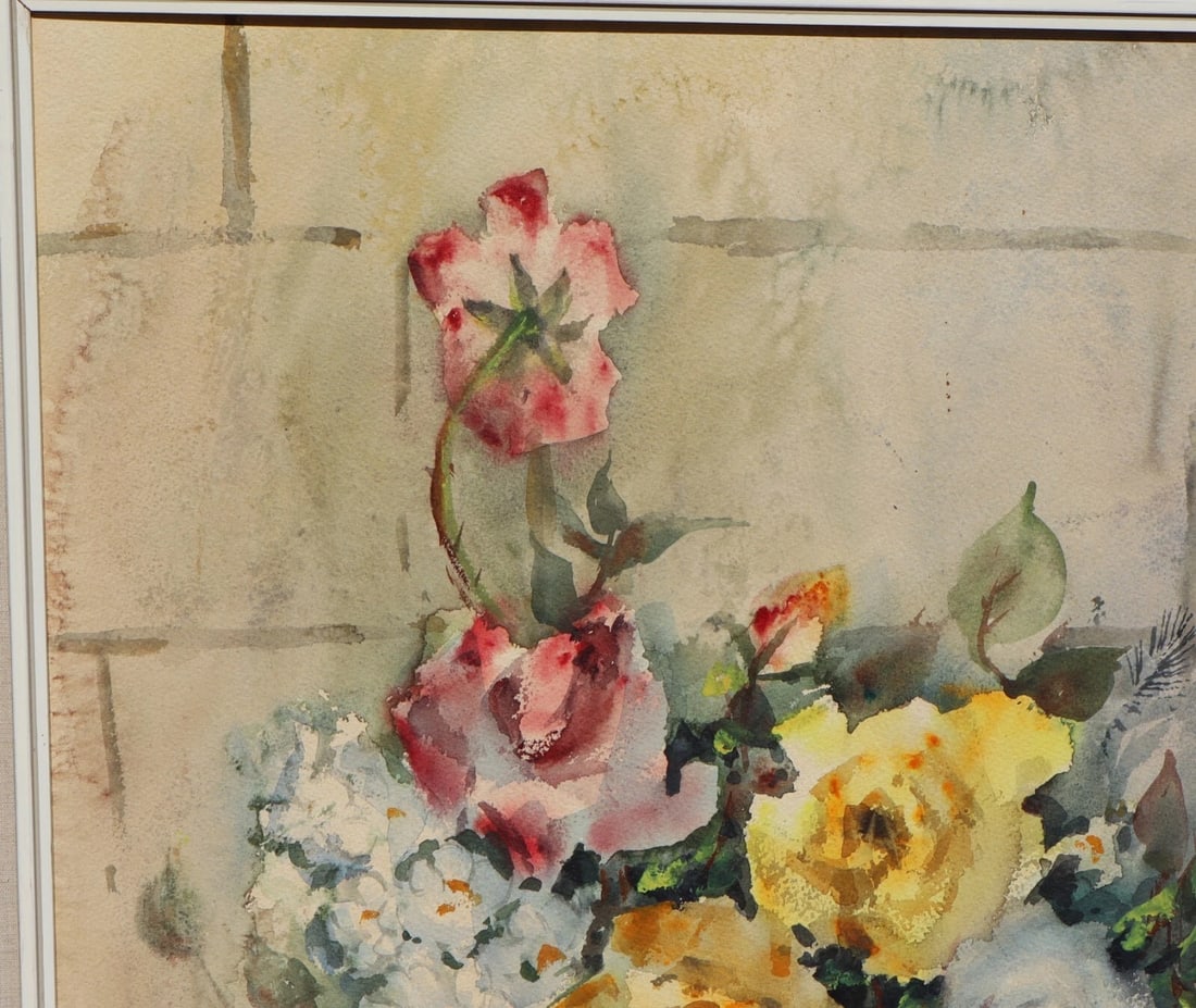 GLADYS LOUISE BOWMAN FIES California watercolor Still Life Roses in a Blue Pot - 5