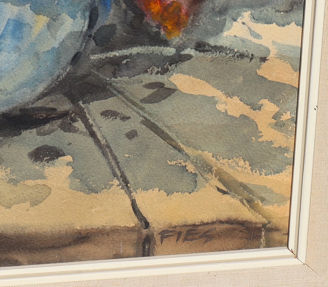 GLADYS LOUISE BOWMAN FIES California watercolor Still Life Roses in a Blue Pot - 9