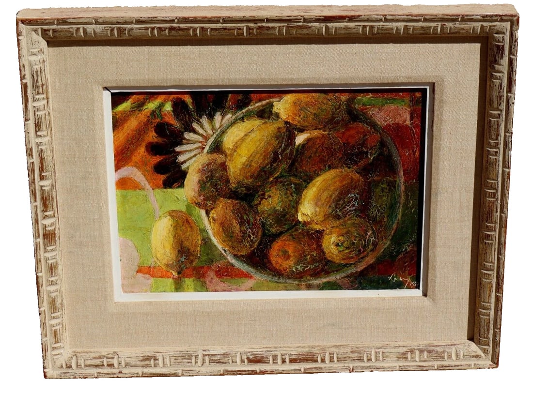 ERNEST LACY Fine Gallery California Modernist oil Thirteen Lemons 1973 Exhibited: Title:ERNEST LACY Fine Gallery California Modernist oil Thirteen Lemons 1973 Exhibited Description:ERNEST LACY (1928 - 2020). California Modernist original oil painting. Thirteen Lemons, 1973, 10-1/4"