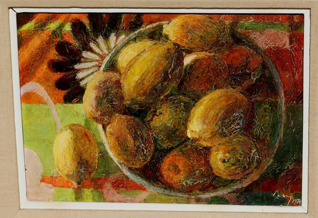 ERNEST LACY Fine Gallery California Modernist oil Thirteen Lemons 1973 Exhibited - 3