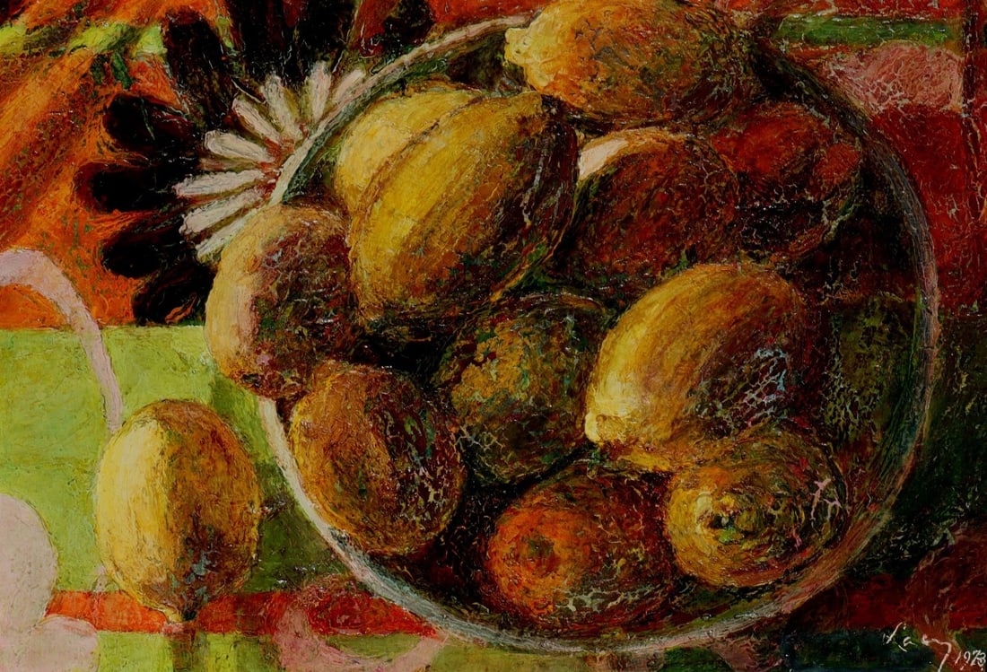 ERNEST LACY Fine Gallery California Modernist oil Thirteen Lemons 1973 Exhibited - 4