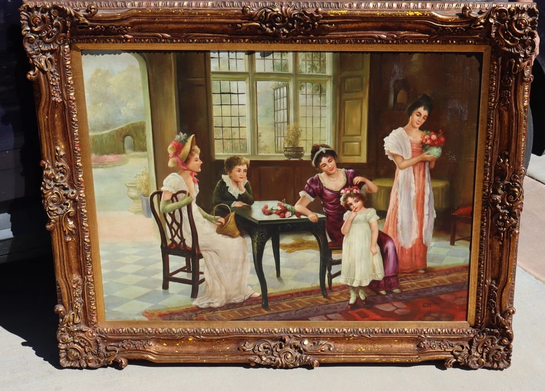 FOLLOWER OF Cesare Detti Elegant Figures in an Interior oil painting - 10