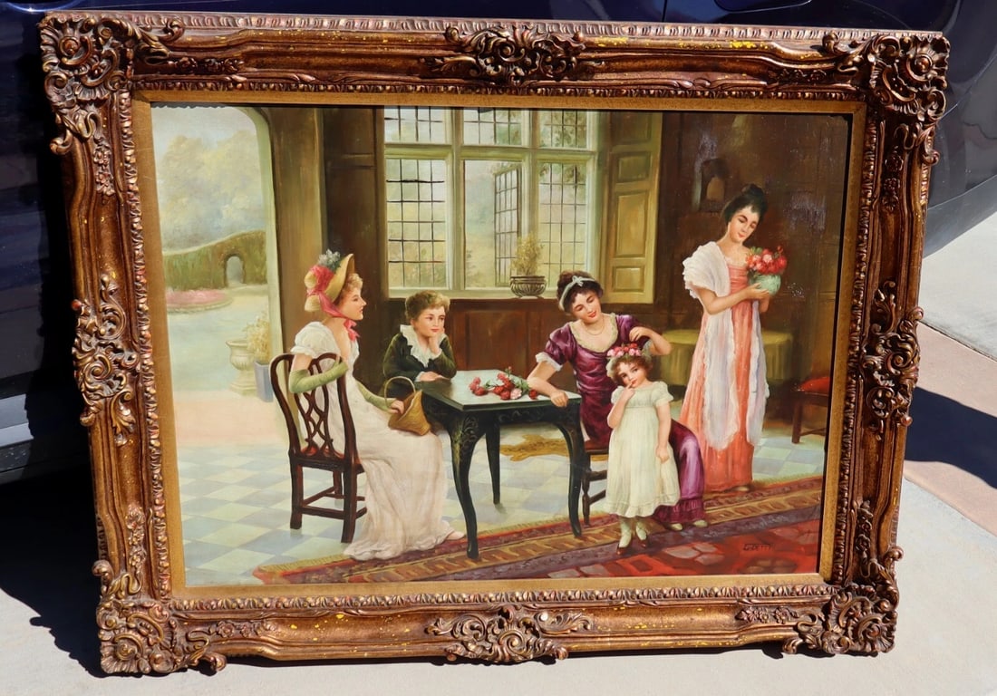 FOLLOWER OF Cesare Detti Elegant Figures in an Interior oil painting - 11
