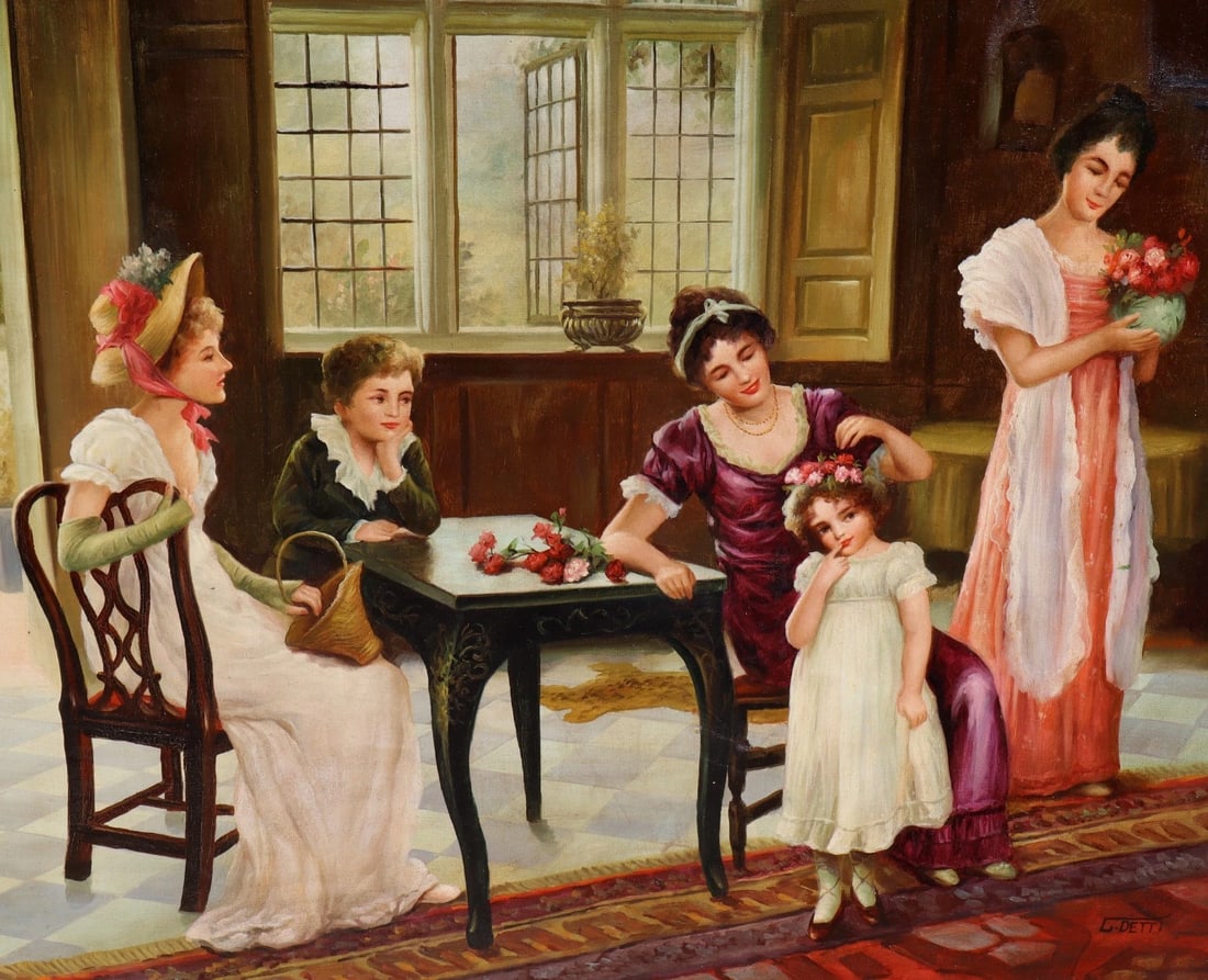 FOLLOWER OF Cesare Detti Elegant Figures in an Interior oil painting (1 of 11)