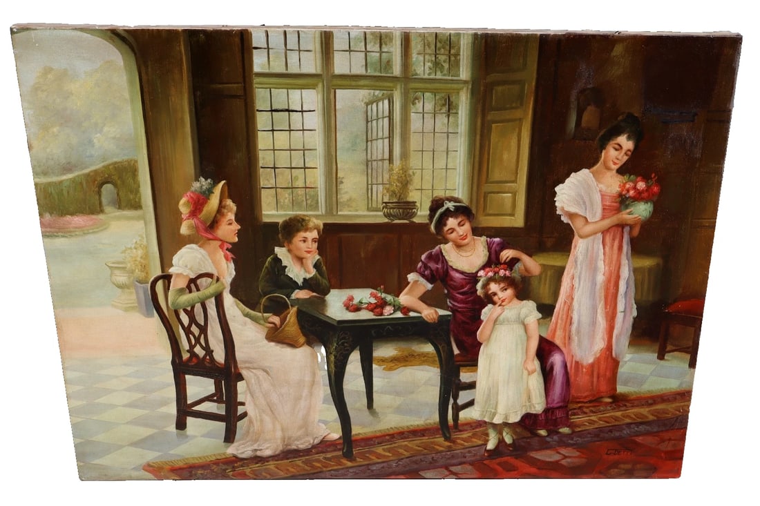 FOLLOWER OF Cesare Detti Elegant Figures in an Interior oil painting - 2