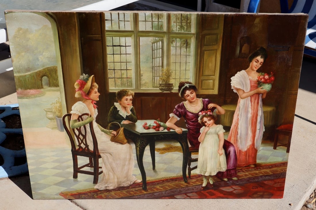 FOLLOWER OF Cesare Detti Elegant Figures in an Interior oil painting - 3