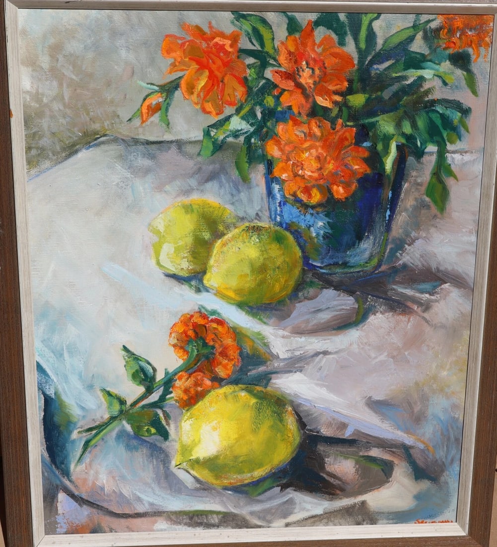 MICKEY SELIGMAN Still Life with Orange Flowers and Lemons oil painting - 2