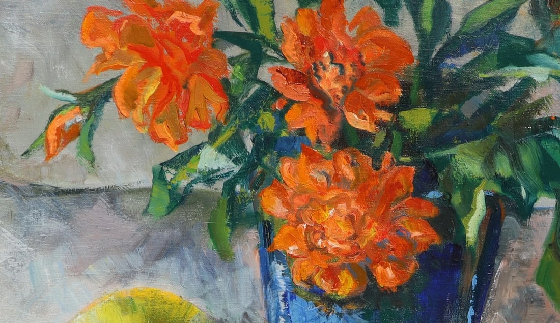 MICKEY SELIGMAN Still Life with Orange Flowers and Lemons oil painting - 4