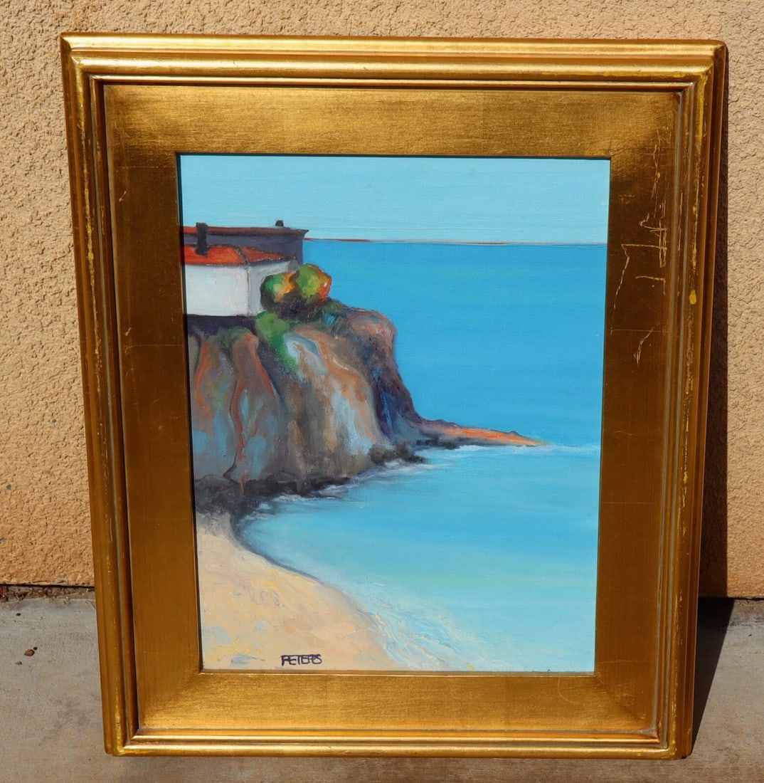 LAURIE PETERS Northern California Coastal Scene with House on a Bluff acrylic (1 of 4)