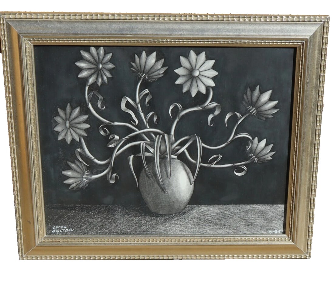 ISAAC BELTRAN Still Life with Pot of Flowers Ink and Graphite (1 of 5)