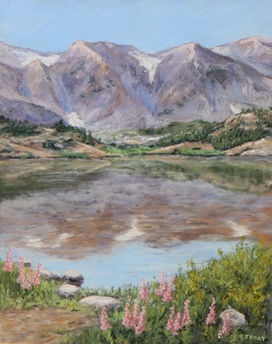 ENA M. SROAT Snowy Range Reflections Pastel Painting - 3