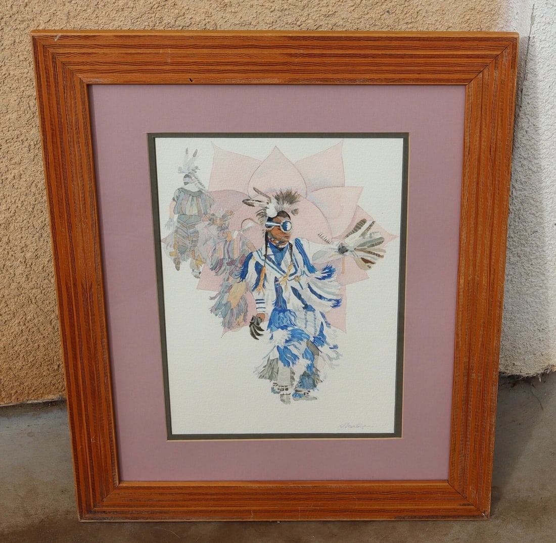 CINDY MONTOYA Indians Dancing watercolor painting Taos New Mexico - 2