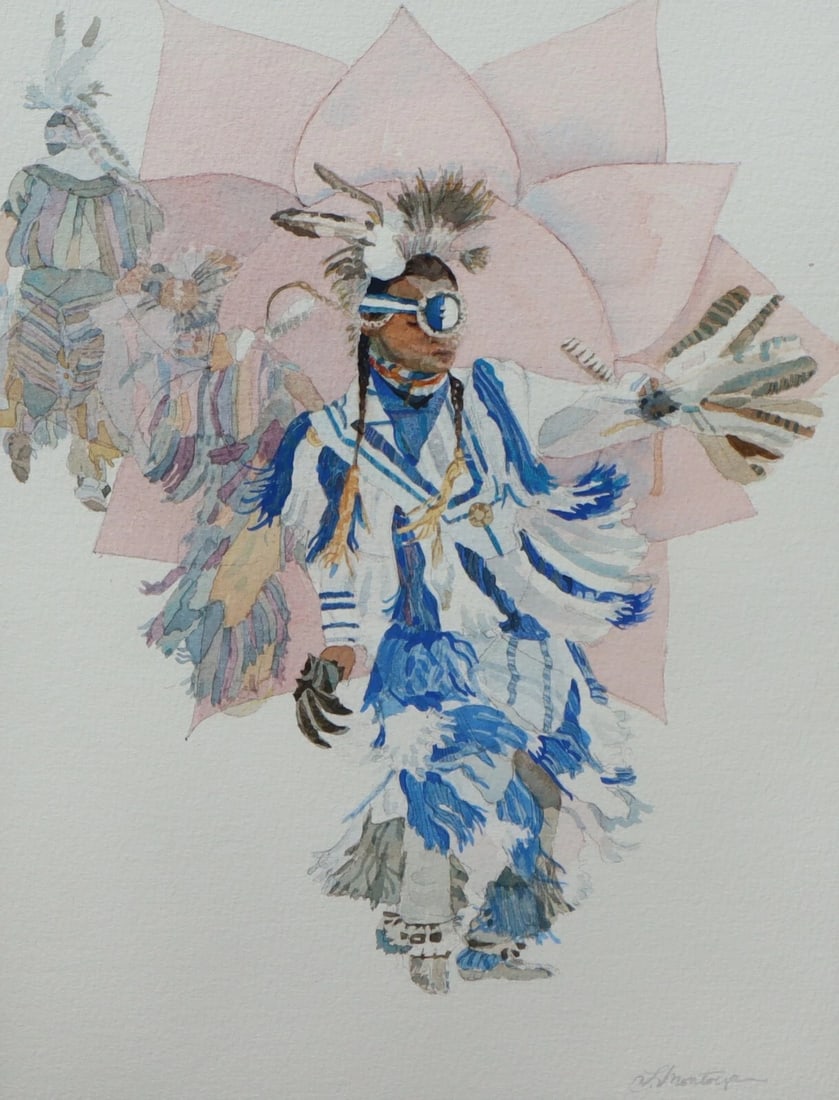 CINDY MONTOYA Indians Dancing watercolor painting Taos New Mexico - 3
