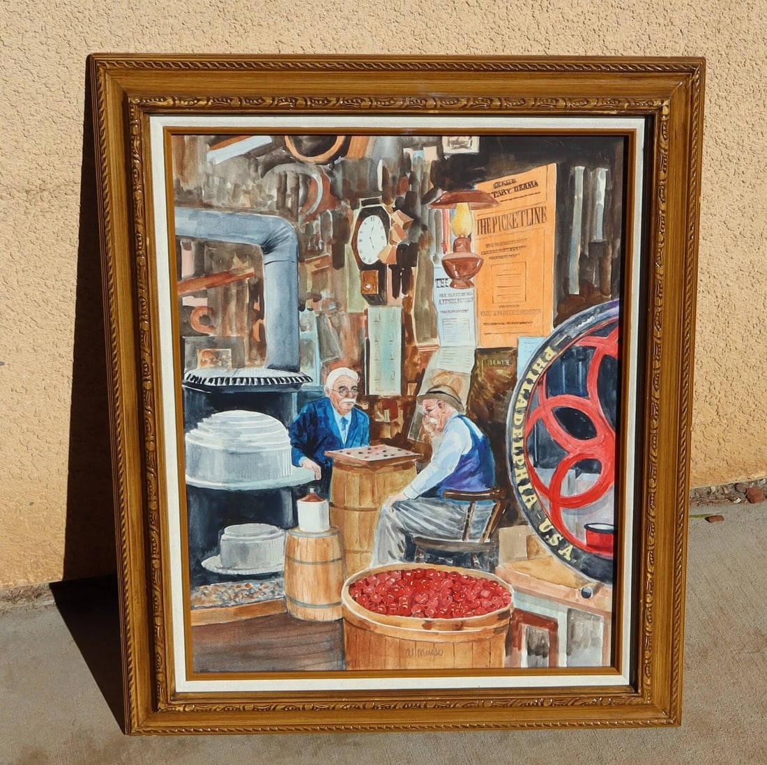 AL MUSSO Original watercolor Country Store with Men Playing Checkers (1 of 8)