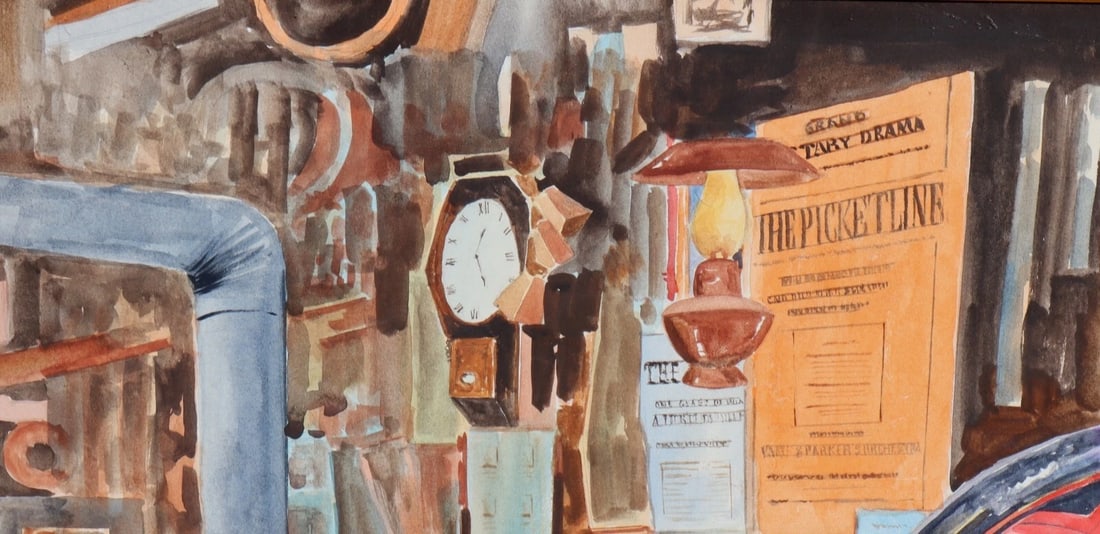 AL MUSSO Original watercolor Country Store with Men Playing Checkers - 3