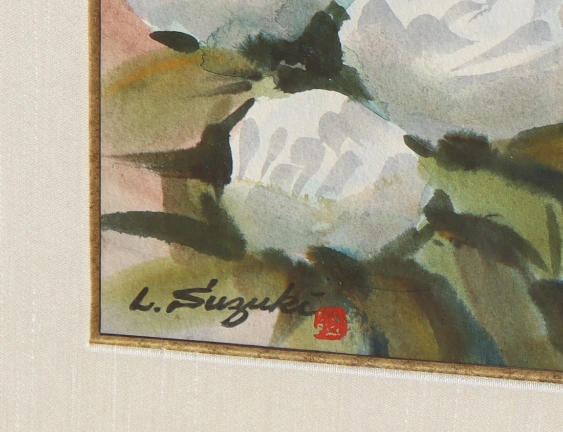 LEWIS SUZUKI California watercolor Still Life with White Flowers - 3