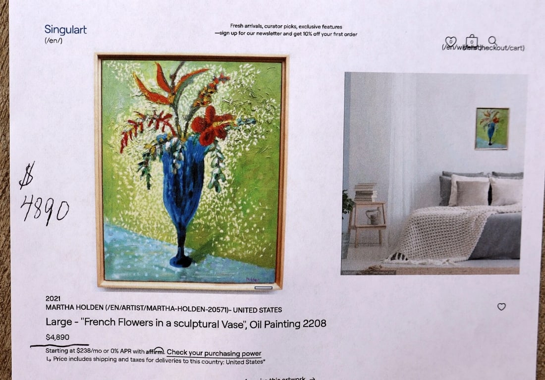 MARTHA HOLDEN California Modernist French Flowers in a Blue Vase was $4890 - 6