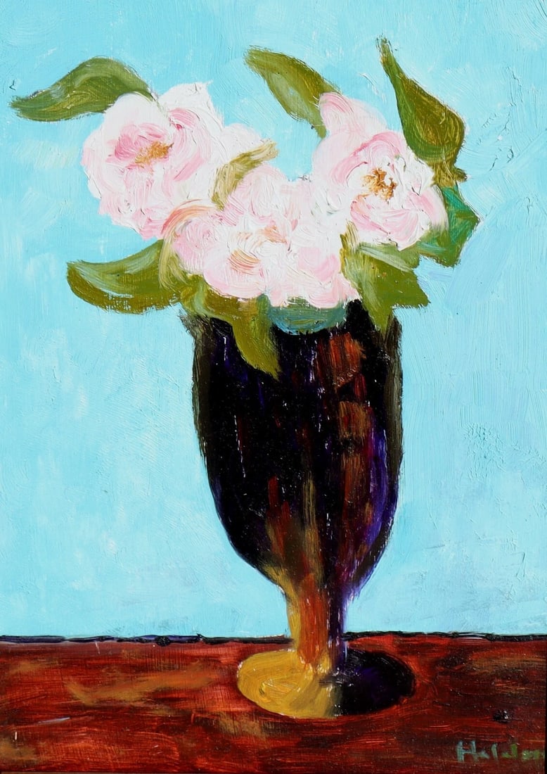 MARTHA HOLDEN California Modernist French Roses in a Brown Vase - 3
