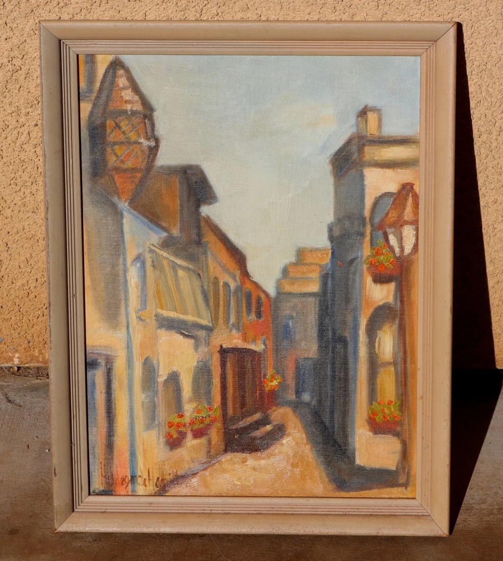 HILDEGARDE HAMILTON (1898-1970) European Village Corridor oil painting (1 of 4)