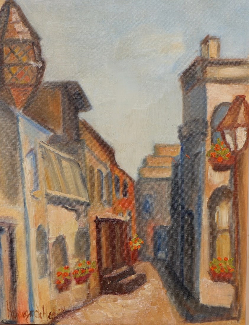 HILDEGARDE HAMILTON (1898-1970) European Village Corridor oil painting - 2