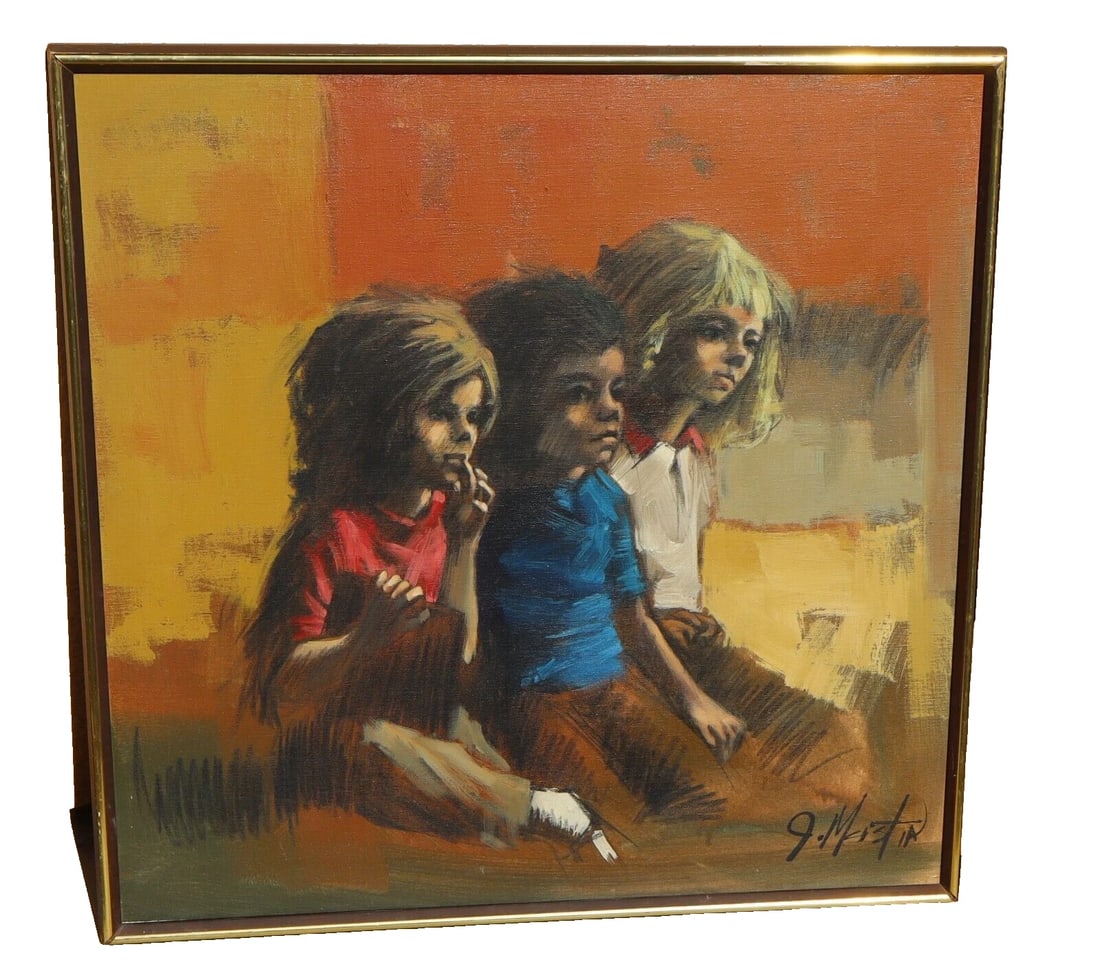 JAMES MASTIN (1935-2016) Fine Gallery oil painting Modernist Three Children (1 of 6)