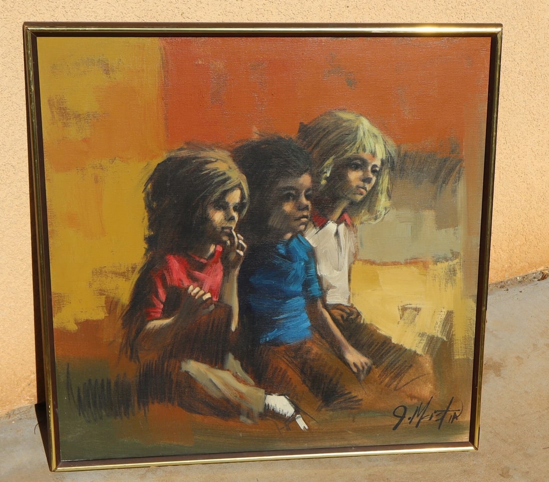 JAMES MASTIN (1935-2016) Fine Gallery oil painting Modernist Three Children - 2